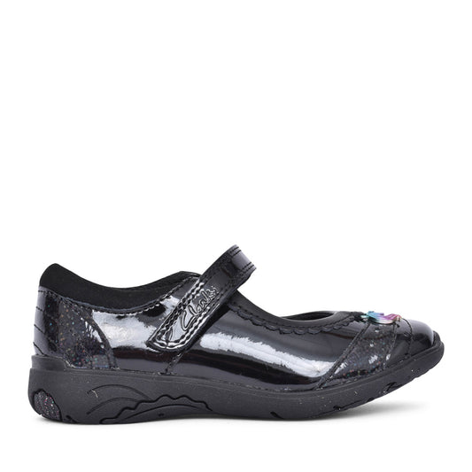 Girls Relda Spark Kids Black Patent Velcro Shoe In Kids H Fit