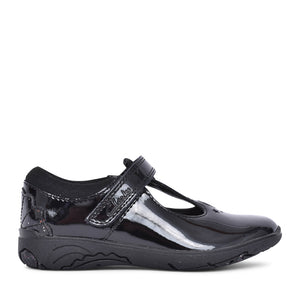 Girls Relda Gem Kids Black Patent T-bar Shoe In Kids G Fit