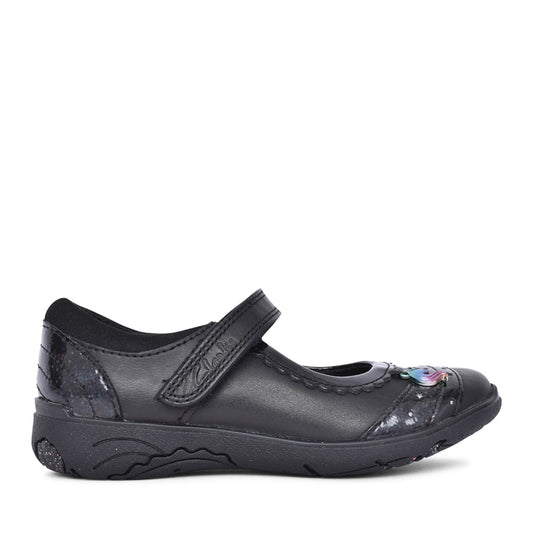 Girls Relda Spark Kids Black Leather Velcro Shoe In Kids F Fit