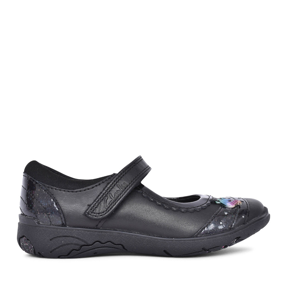 Girls Relda Spark Kids Black Leather Velcro Shoe In Kids G Fit