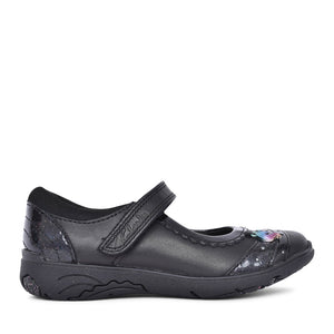 Girls Relda Spark Kids Black Leather Velcro Shoe In Kids H Fit