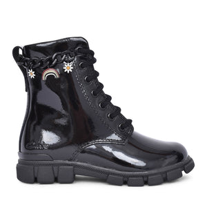 Girls Evyn Charm K Black Patent Ankle Boot In Kids G Fit