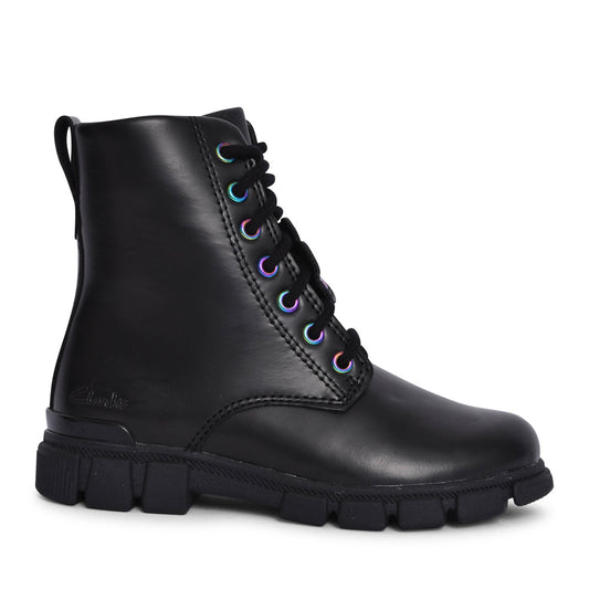Girls Evyn Top Black Ankle Boot In Kids F Fit