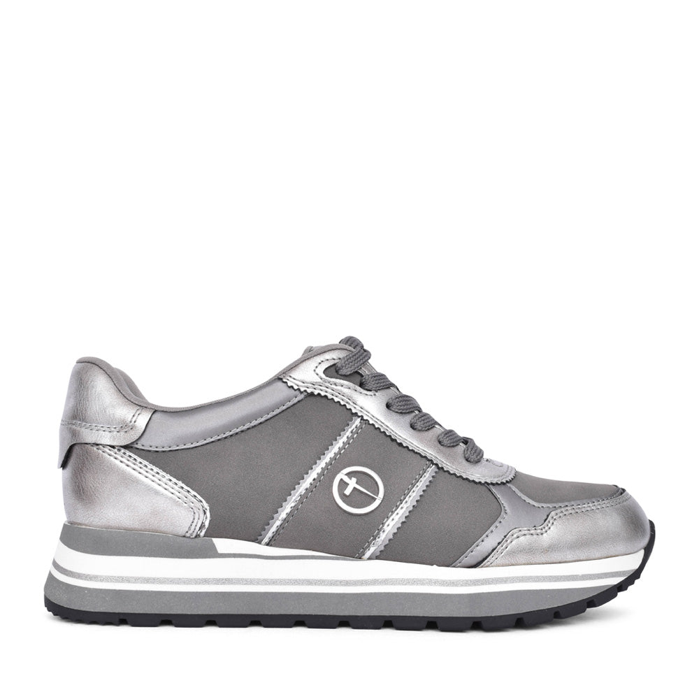 Ladies 1-23727 Laced Trainer In Grey