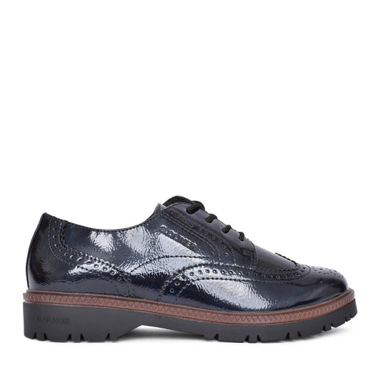 Ladies 5-23627 Laced Brogue In Navy Patent