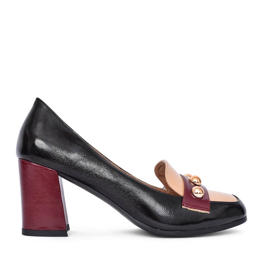 Ladies Trapeze 005 Medium Heel Court Shoe In Black Multi