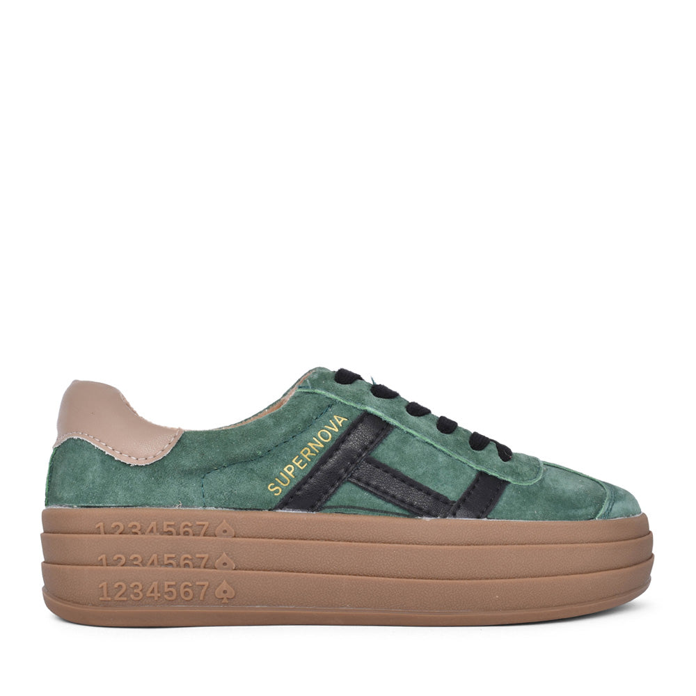 Ladies Sixty Eight Laced Trainer In Moss