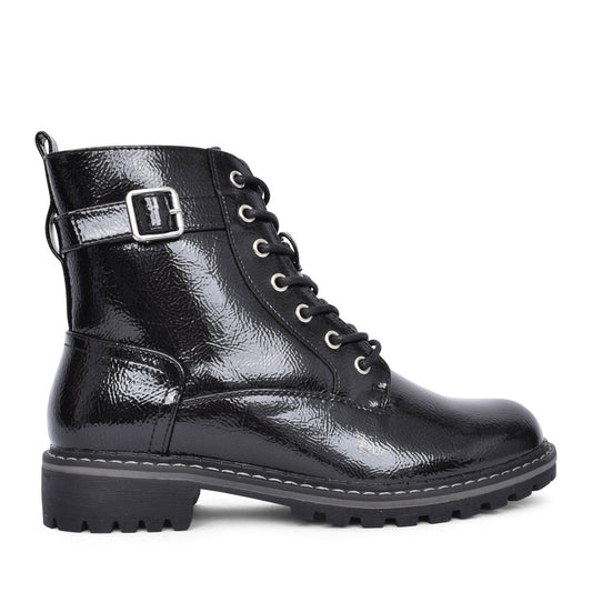 Ladies Parlour Glw030 Laced Ankle Boot In Blk Patent
