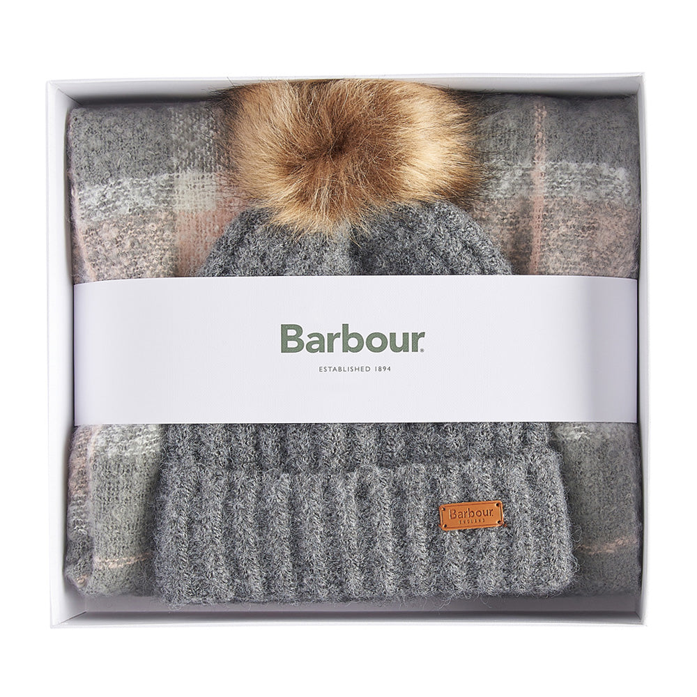 Ladies Saltburn Beanie And Tartan Scarf Gift Set In Grey