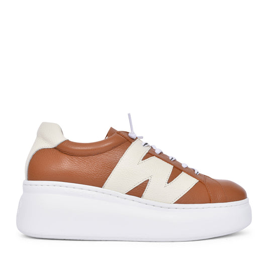 Ladies A-2660 Platform Laced Trainer In Tan