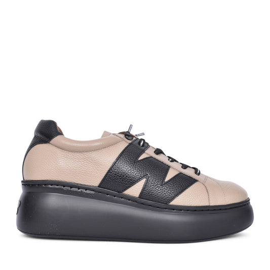 Ladies A-2660 Platform Laced Trainer In Taupe