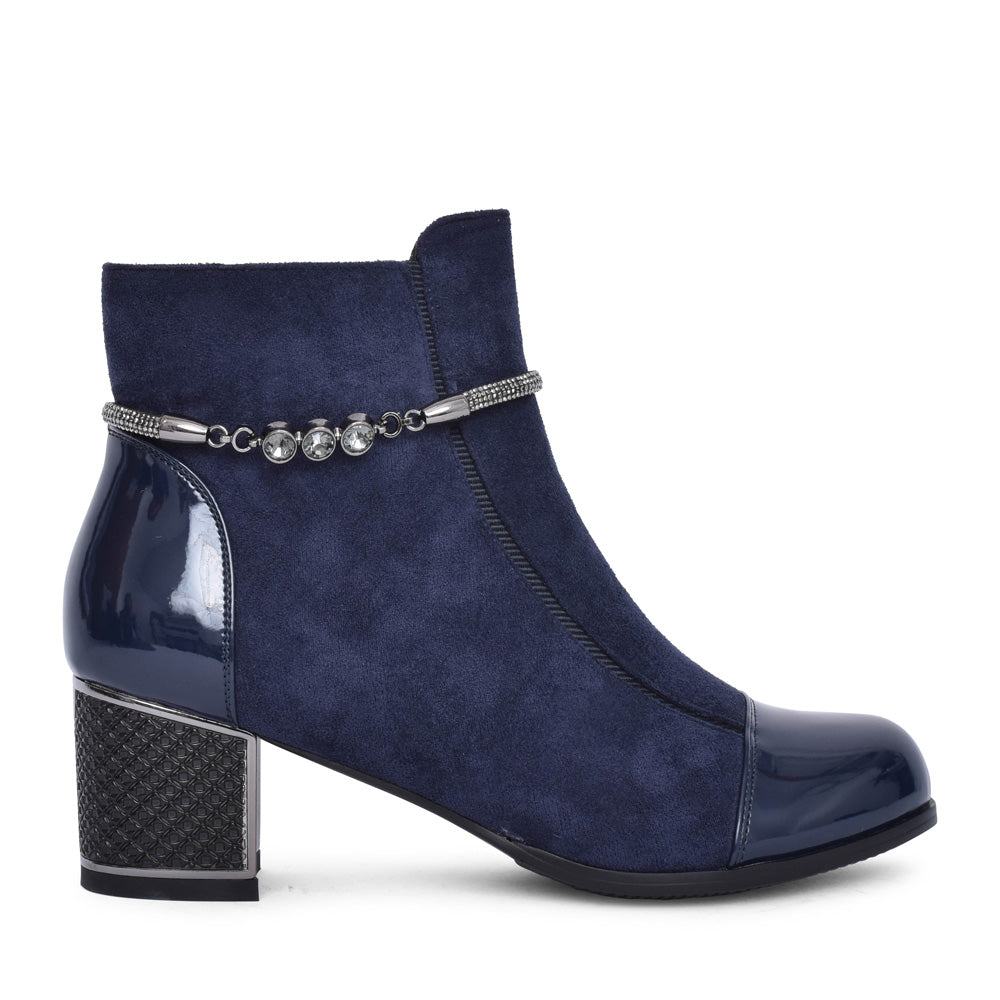 Ladies F4966 Block Heel Ankle Boot In Navy