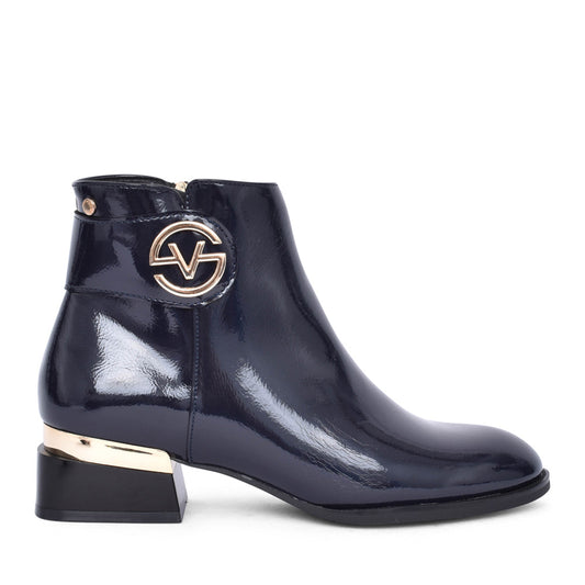 Ladies Agen Low Heel Ankle Boot In Navy