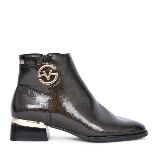 Ladies Agen Low Heel Ankle Boot In Green