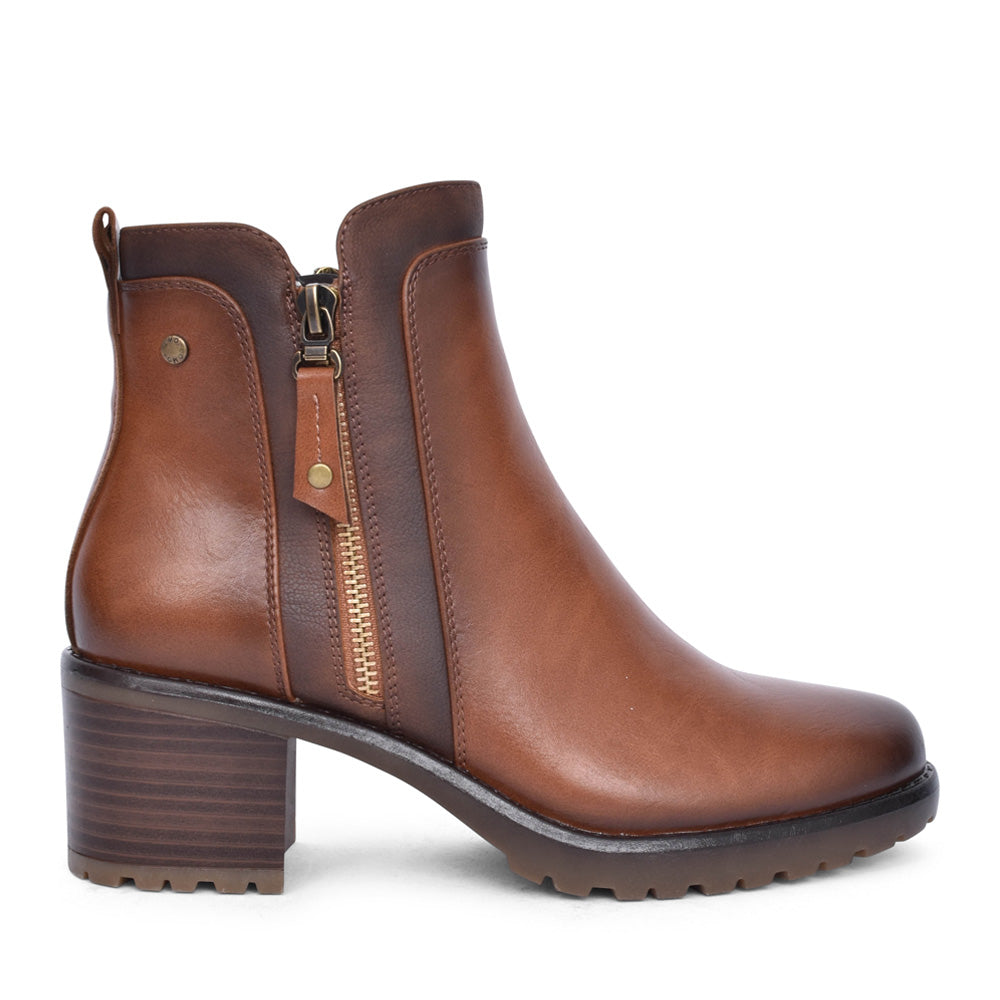 Ladies Lanicano Low Heel Ankle Boot In Caramel