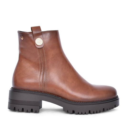 Ladies Deauville Low Heel Ankle Boot In Caramel