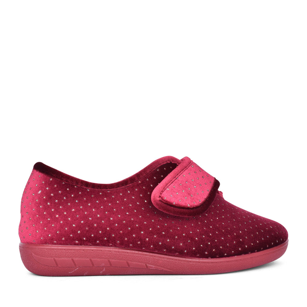 Ladies Janet Ulh090 Velcro Slipper In Burgandy
