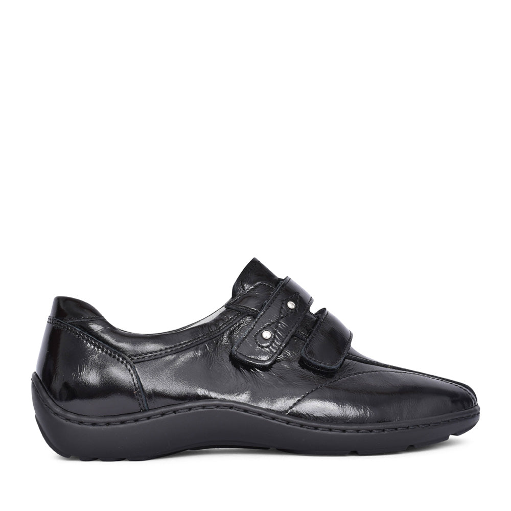 Ladies 496301 Henni Double Velcro Shoe In Blk Patent