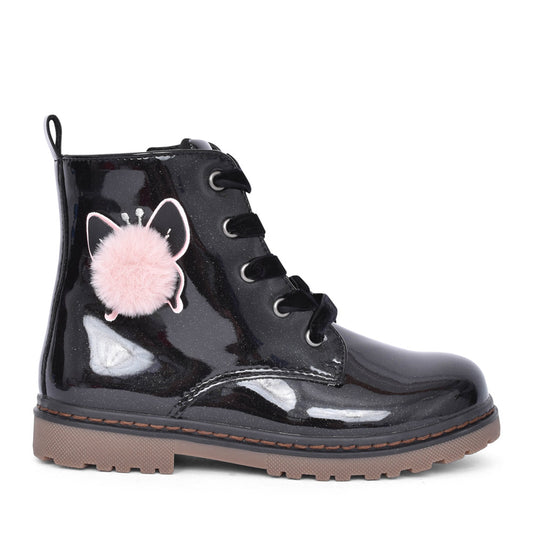 Girls 150659 Laced Ankle Boot In Blk Patent