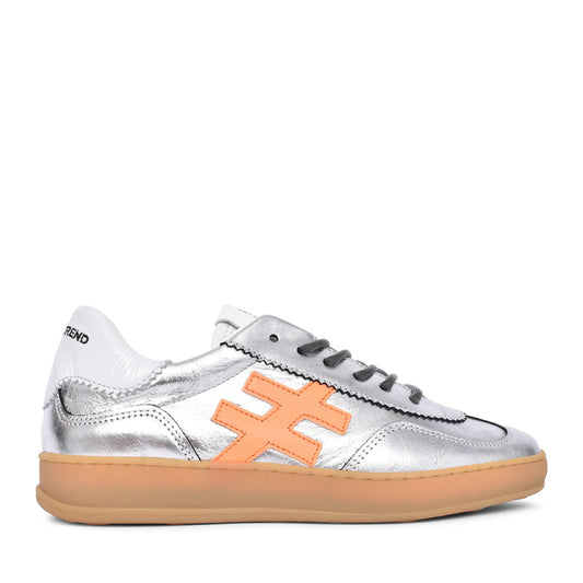 Ladies A032 Laced Trainer In Silver