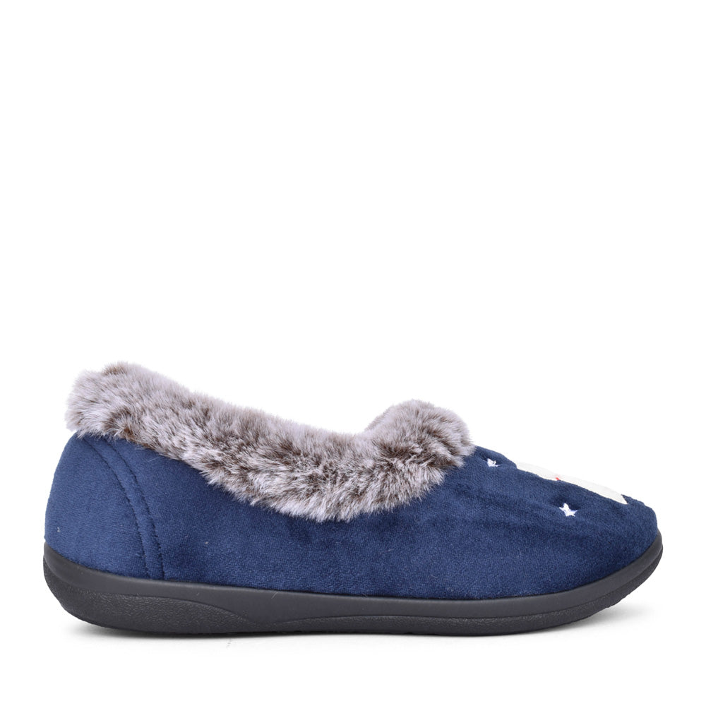 Ladies Anna 3287 Wide Fit Cat Slipper In Navy