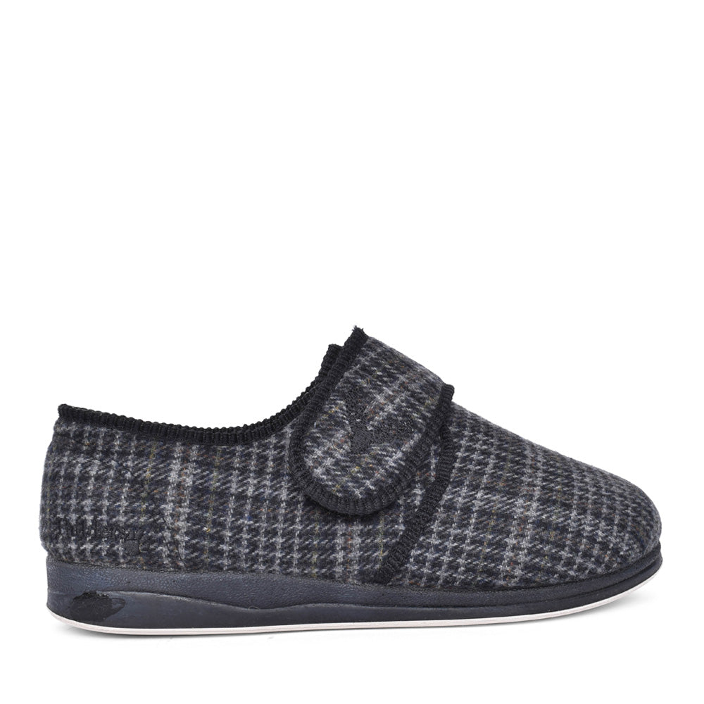 Mens Charles 411s-02 Check Velcro Slipper In Black