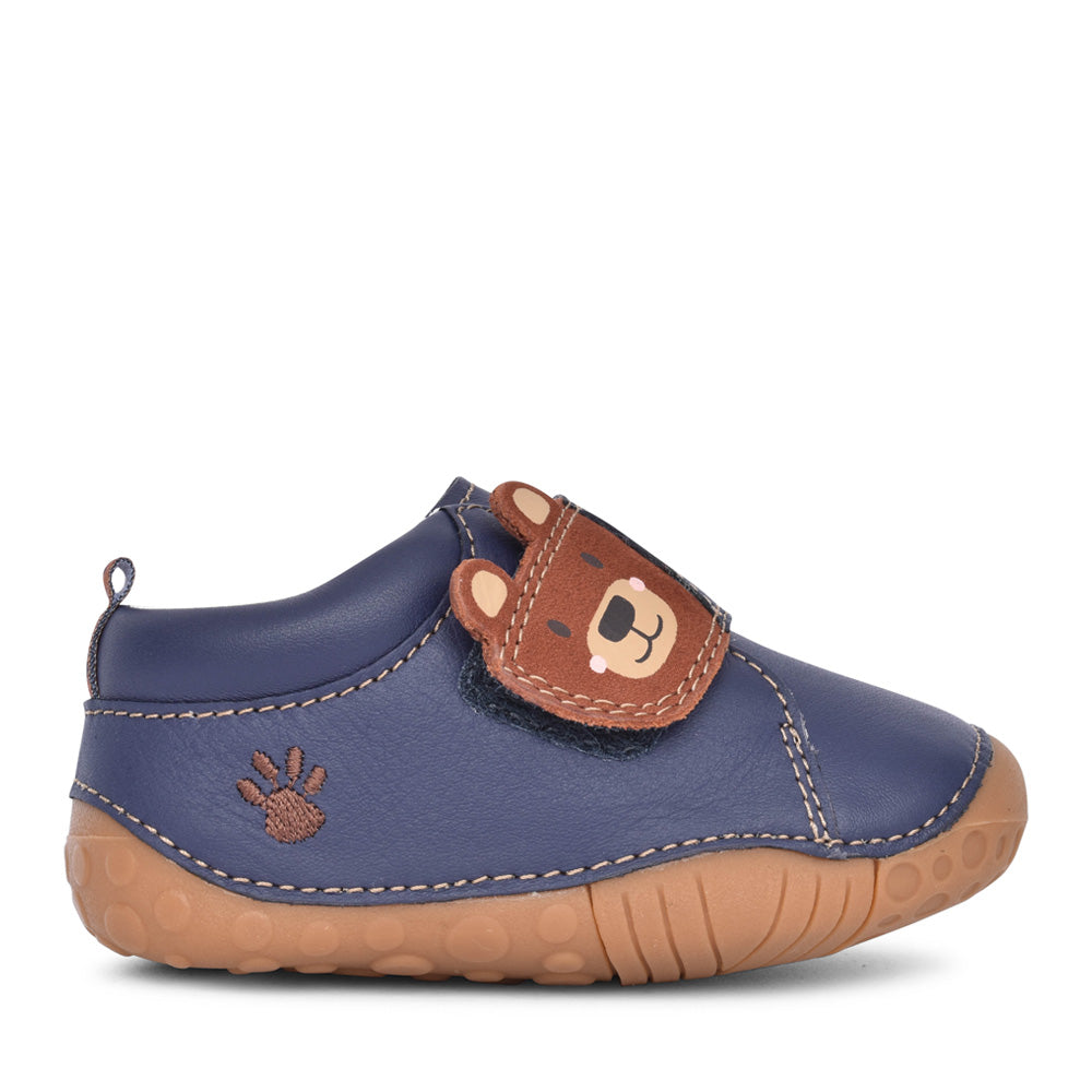 Boys Bear Hug Navy Leather Velcro Shoe In Kids G Fit