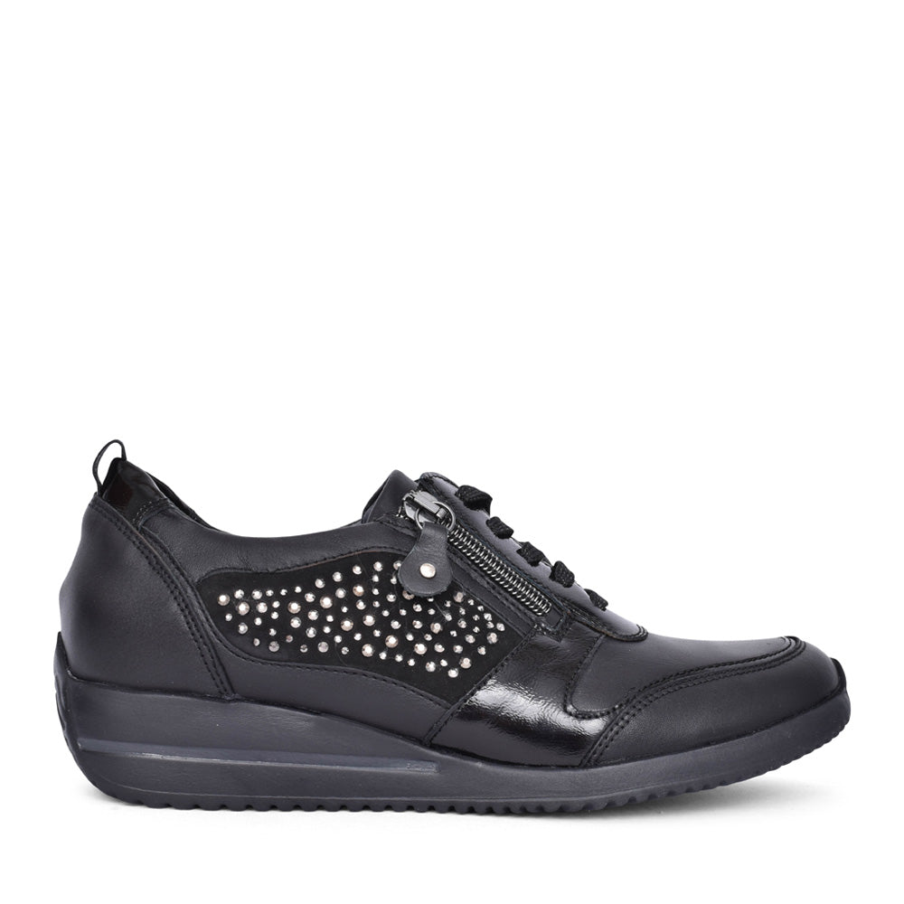 Ladies 980006 Himona Laced Trainer In Blk Leather