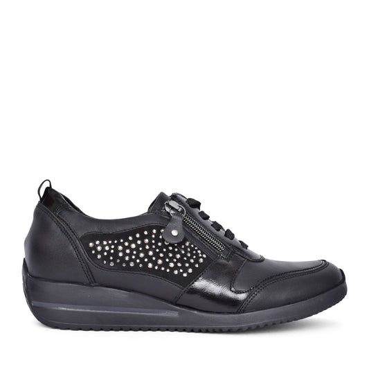 Ladies 980006 Himona Laced Trainer In Blk Leather