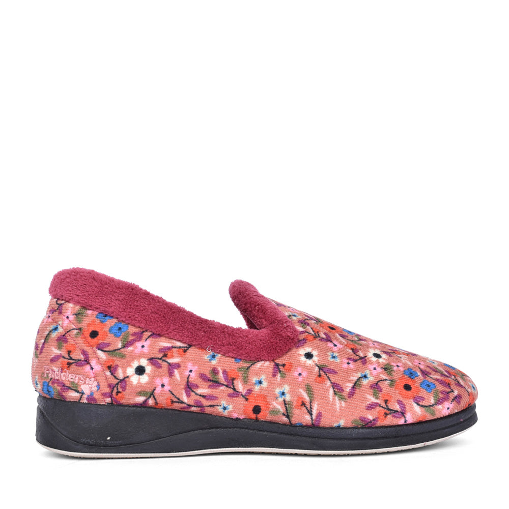 Ladies Repose 406 Wide Fit Floral Slipper In Rose