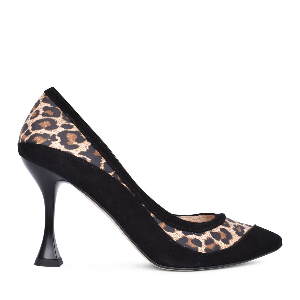 Ladies 7993 Leopard Print High Heel Court Shoe In Black