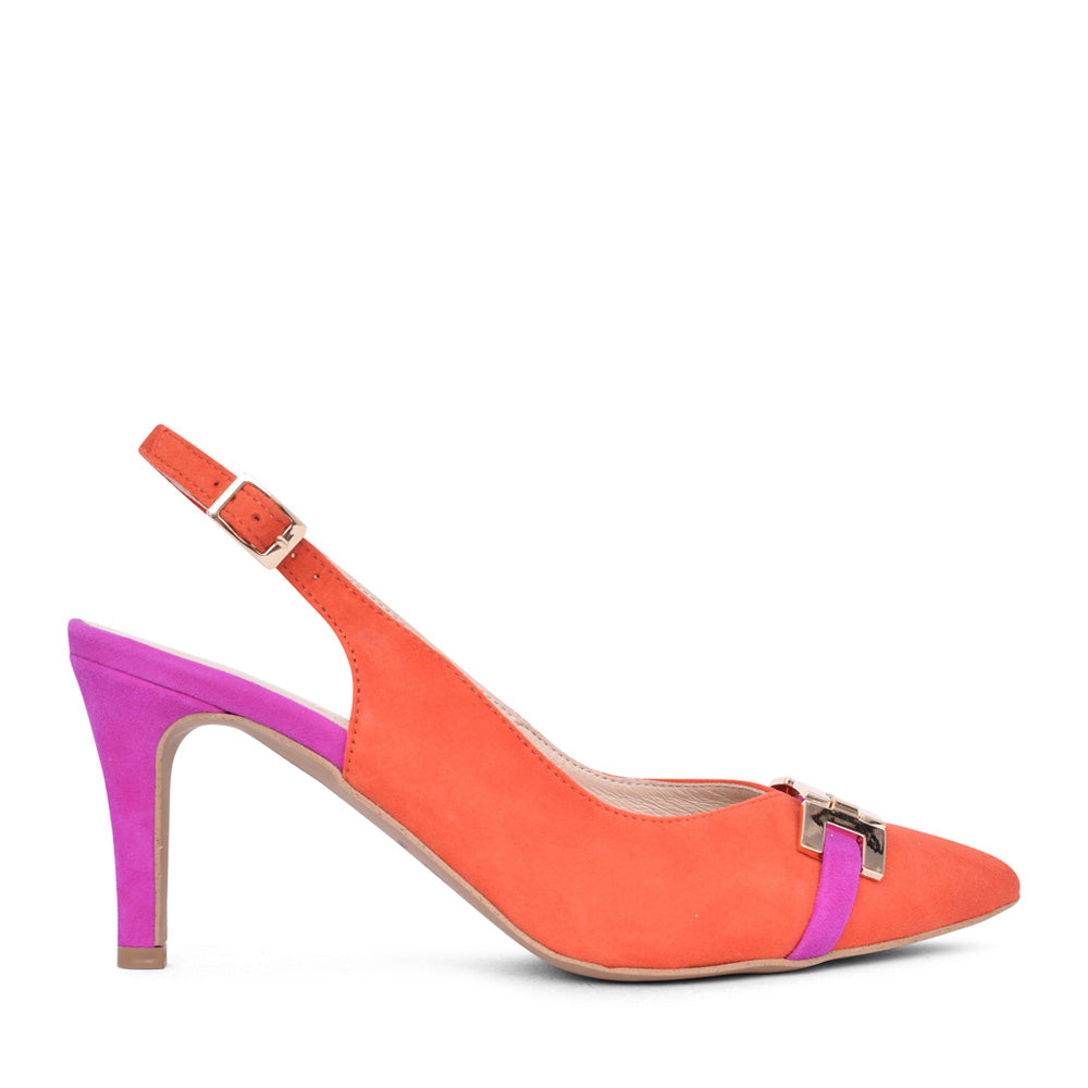 Ladies Z8186 Medium Heel Sling Back Court Shoe In Orange