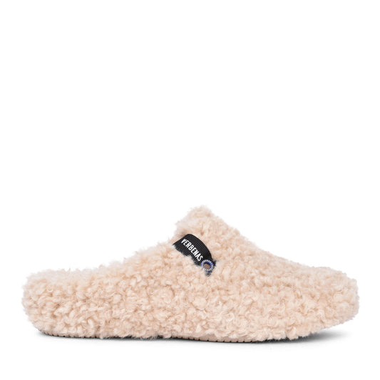 Ladies York Curly Mule Slipper In Beige