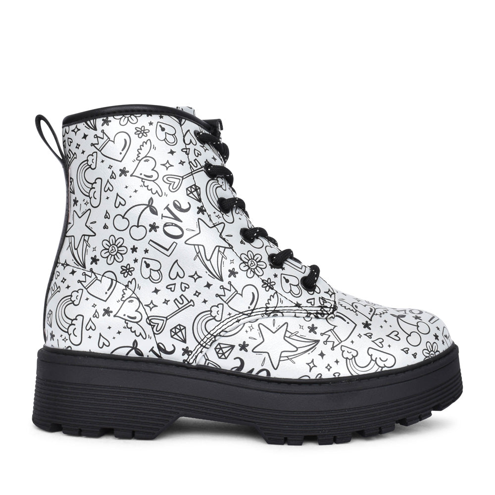 Girls 303408l Gravlen Hi Lace Up Boot In Silver