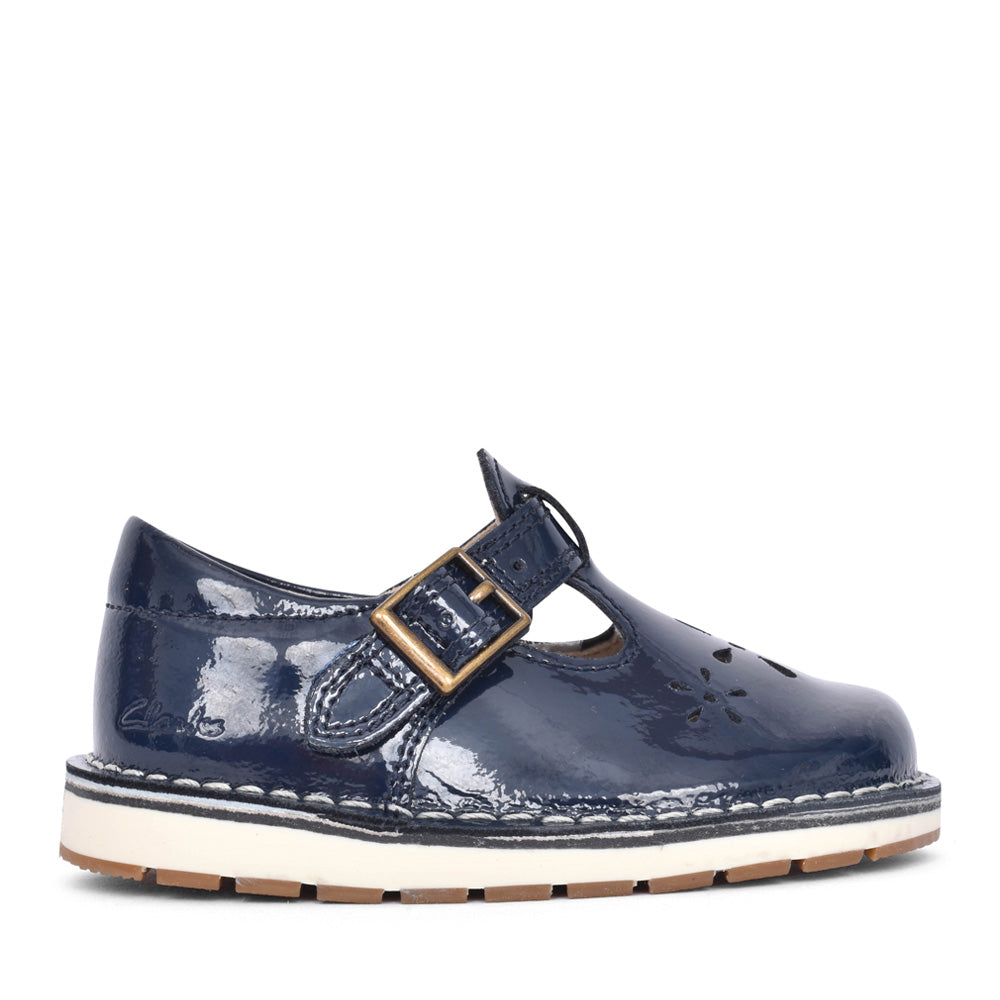 Girls Joyful Skip T Navy Patent T-bar Shoe In Kids F Fit
