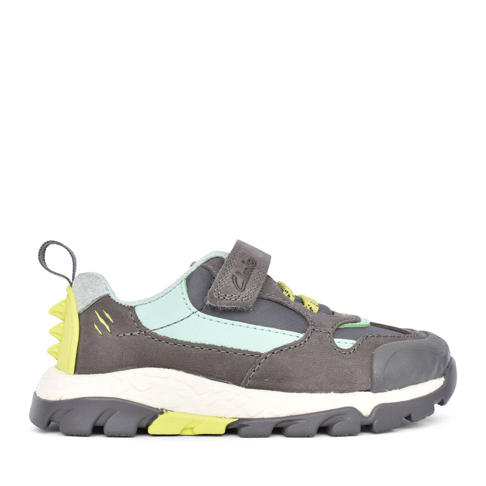 Boys Steggy2 Park Grey & Green Trainer In Kids G Fit