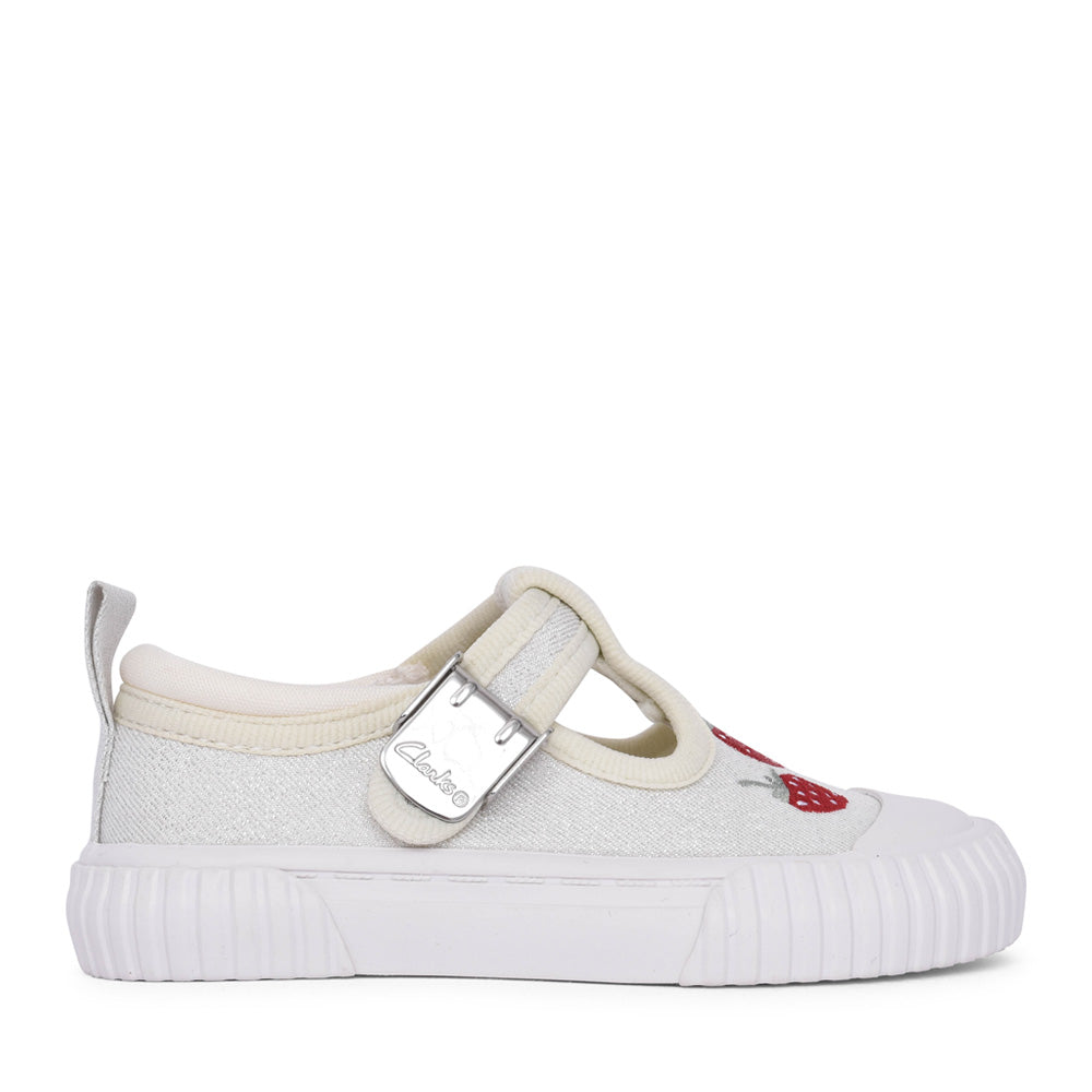Girls Foxing Berry T Silver Canvas T-bar Shoe In Kids F Fit