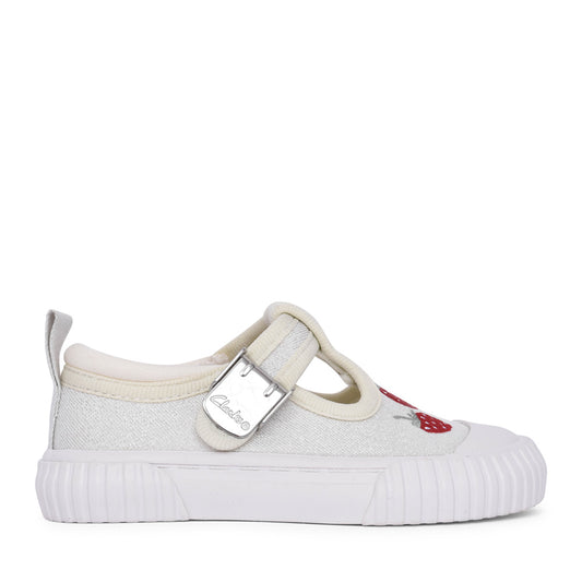 Girls Foxing Berry T Silver Canvas T-bar Shoe In Kids F Fit
