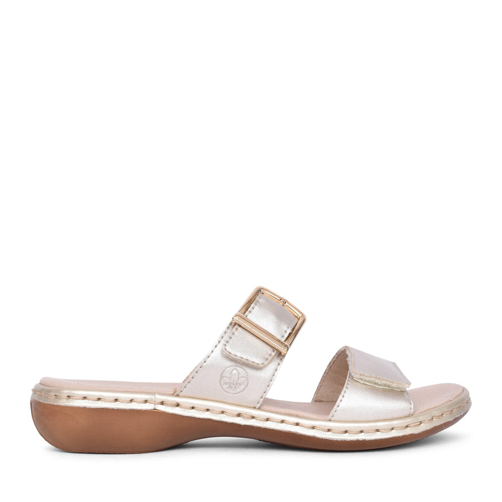 Ladies 65957 Velcro Mule Sandal In Gold