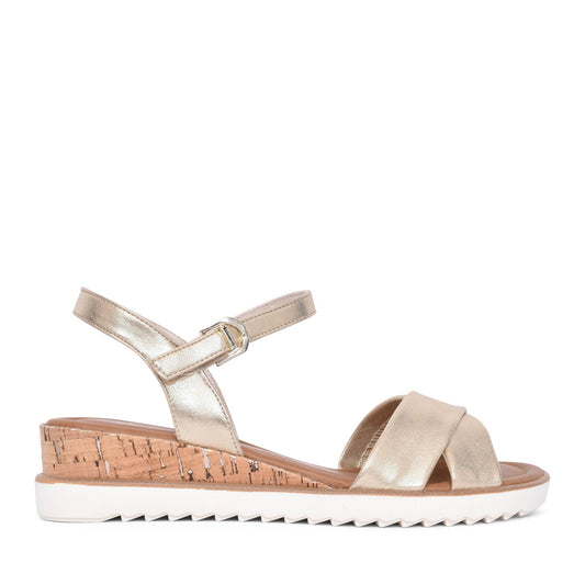 Ladies 1-28106 Low Heel Sandal In Gold