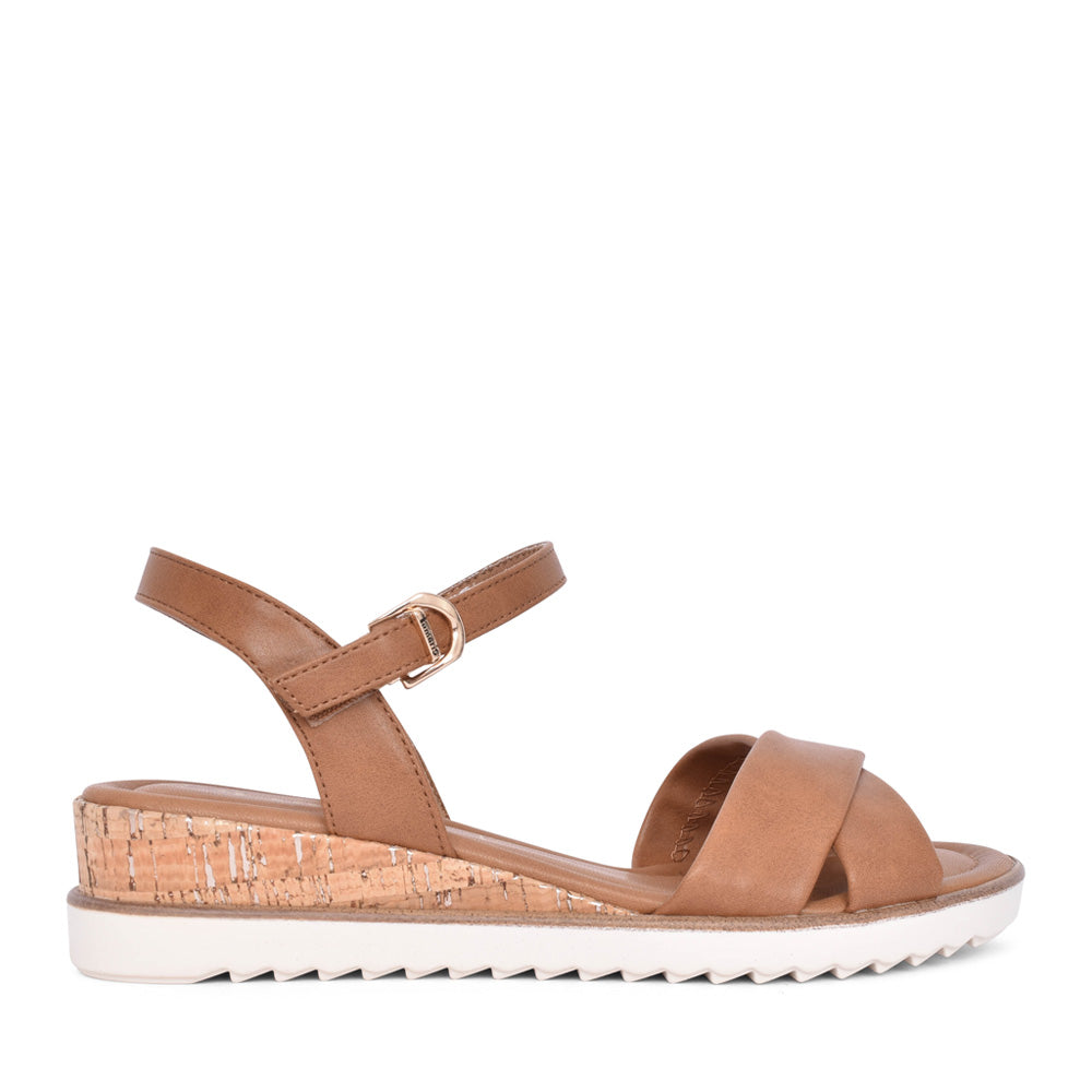 Ladies 1-28106 Low Heel Sandal In Cognac