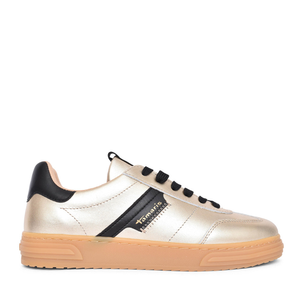 Ladies 1-23788 Laced Trainer In Gold