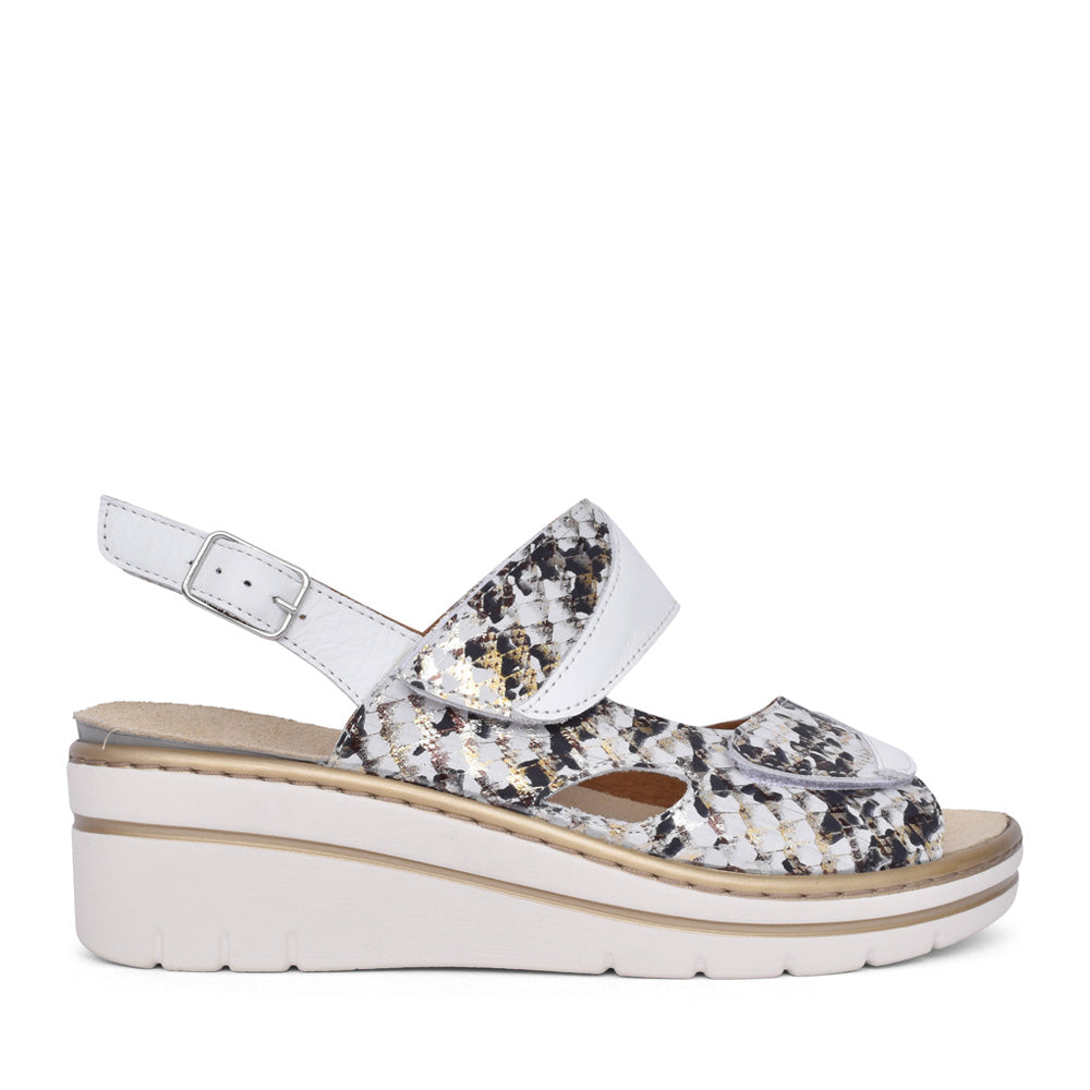 Ladies Lake A7974 Wedge Sandal In White Multi