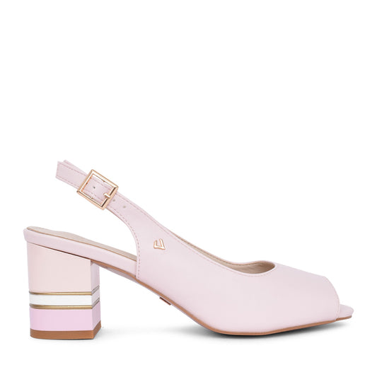 Ladies Guitar Man Block Heel Sling Back In Blush