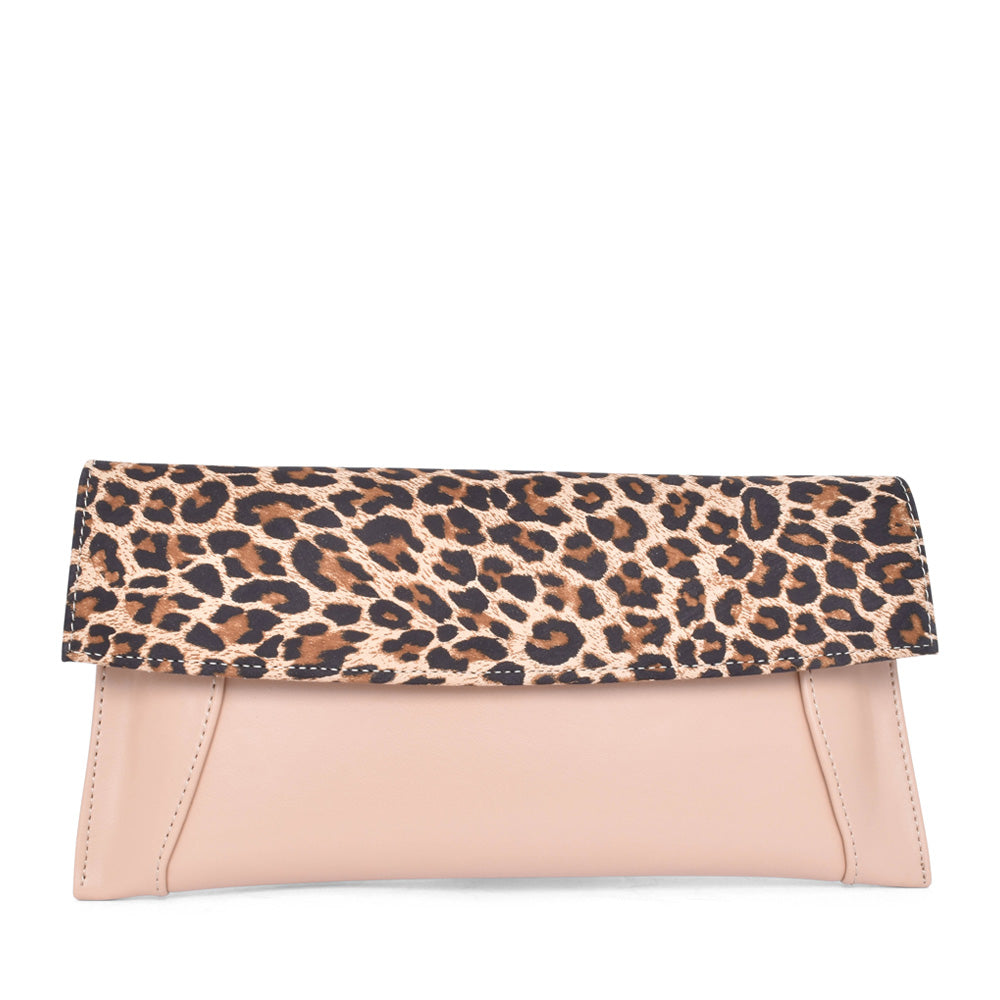 Ladies T1 8343 Leather Clutch Bag In Beige