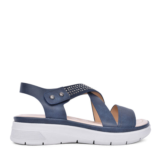 Ladies 161-16a Velcro Sandal In Navy