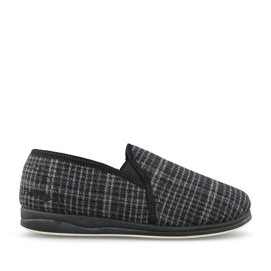 Albert 408 Wide Fit Mens Slipper In Black Check Mixed