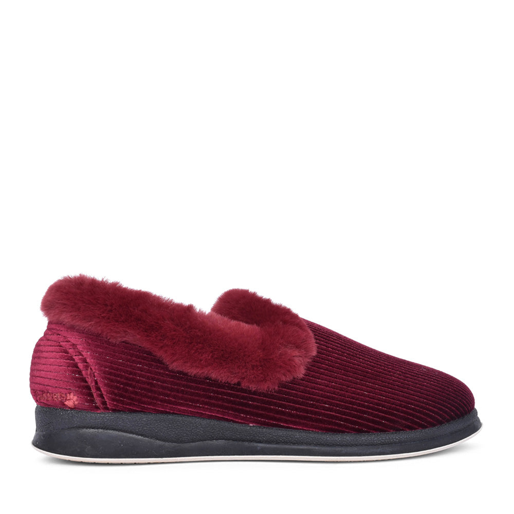 Ladies Repose 406 Wide Fit Cord Slipper In Burgandy