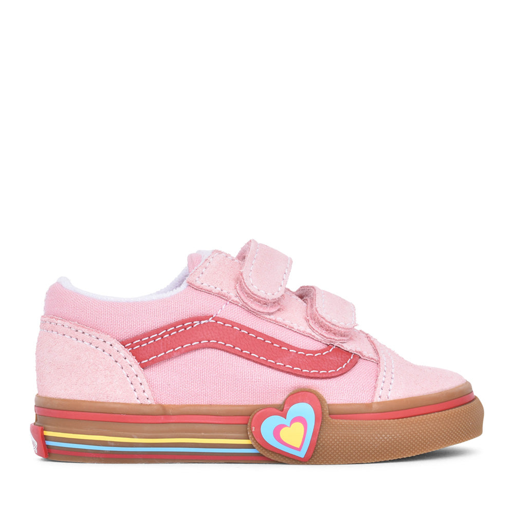 Girls Old Skool V Toddler Velcro Shoe In Pink Multi
