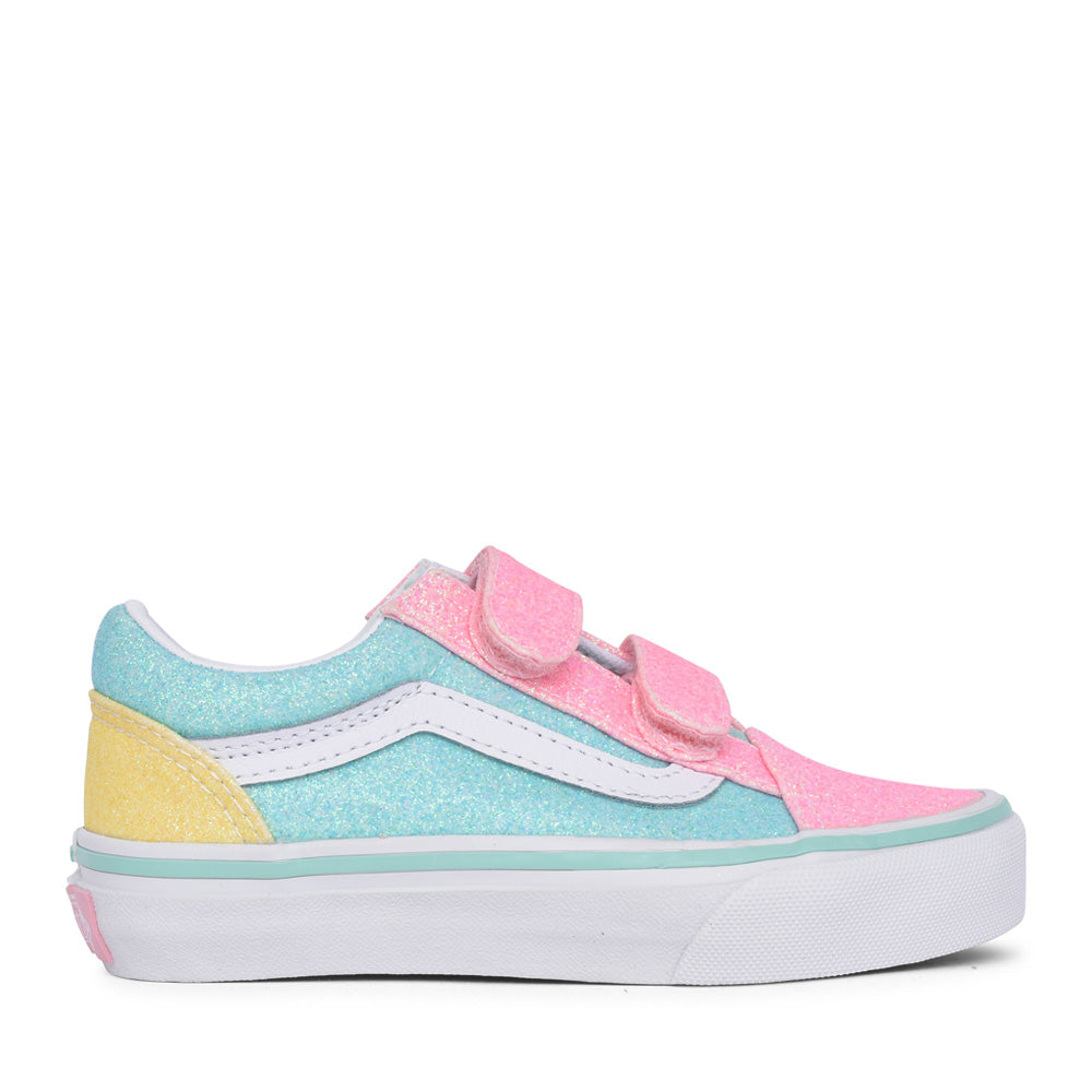 Girls Old Skool V Junior Velcro Shoe In Multi-colour